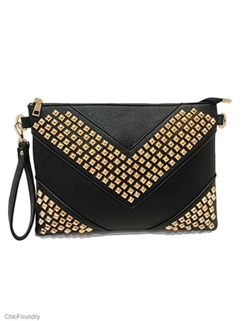 Oversized PU Leather Clutch Crossbody Bag Studded Wristlet Envelope Purse